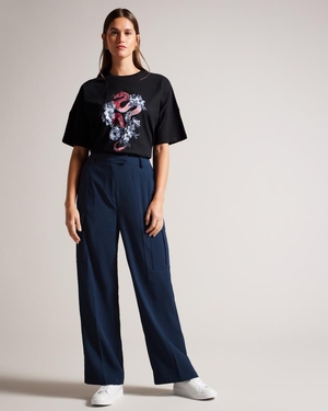 Pantalon Ted Baker High Waisted Wide Leg Cargo Bleu Marine Femme | DMS-89229774